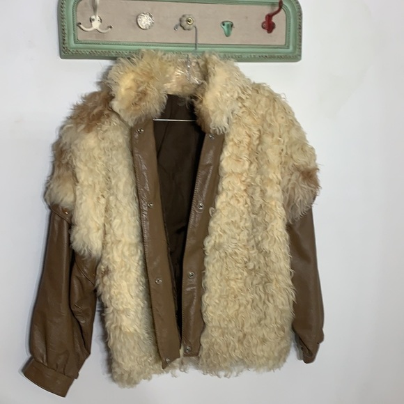 Vintage 70s Woodstock Genuine Sheep leather detachable sleeve vest jacket XL - Picture 8 of 11